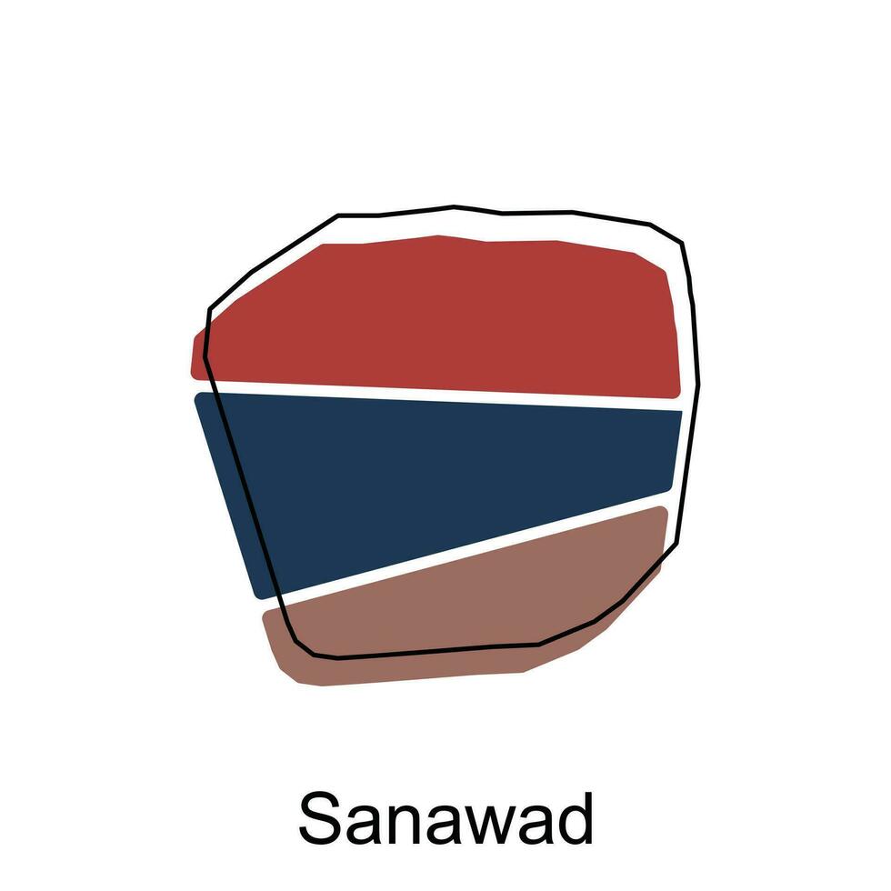 sanawad ciudad de India país mapa vector ilustración diseño plantilla, vector con contorno gráfico bosquejo estilo en blanco antecedentes
