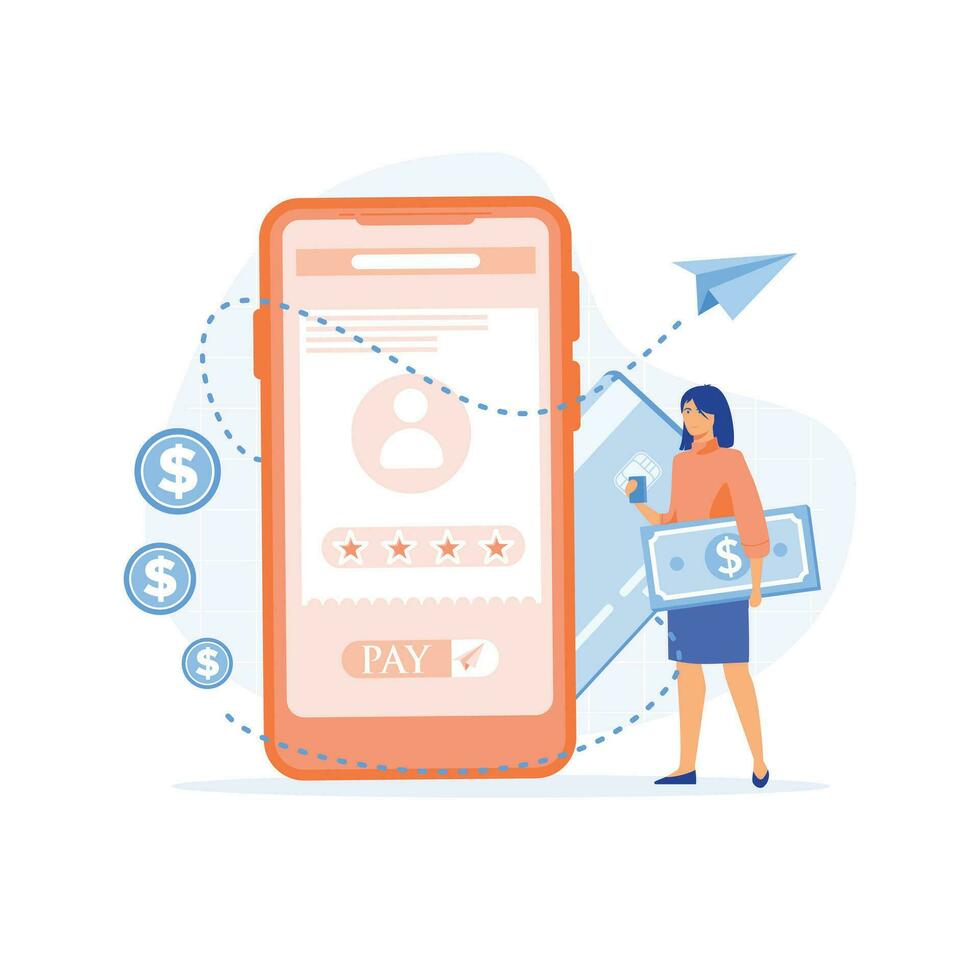Internet banking concept. pay bills online using mobile phone. flat vector modern illustration