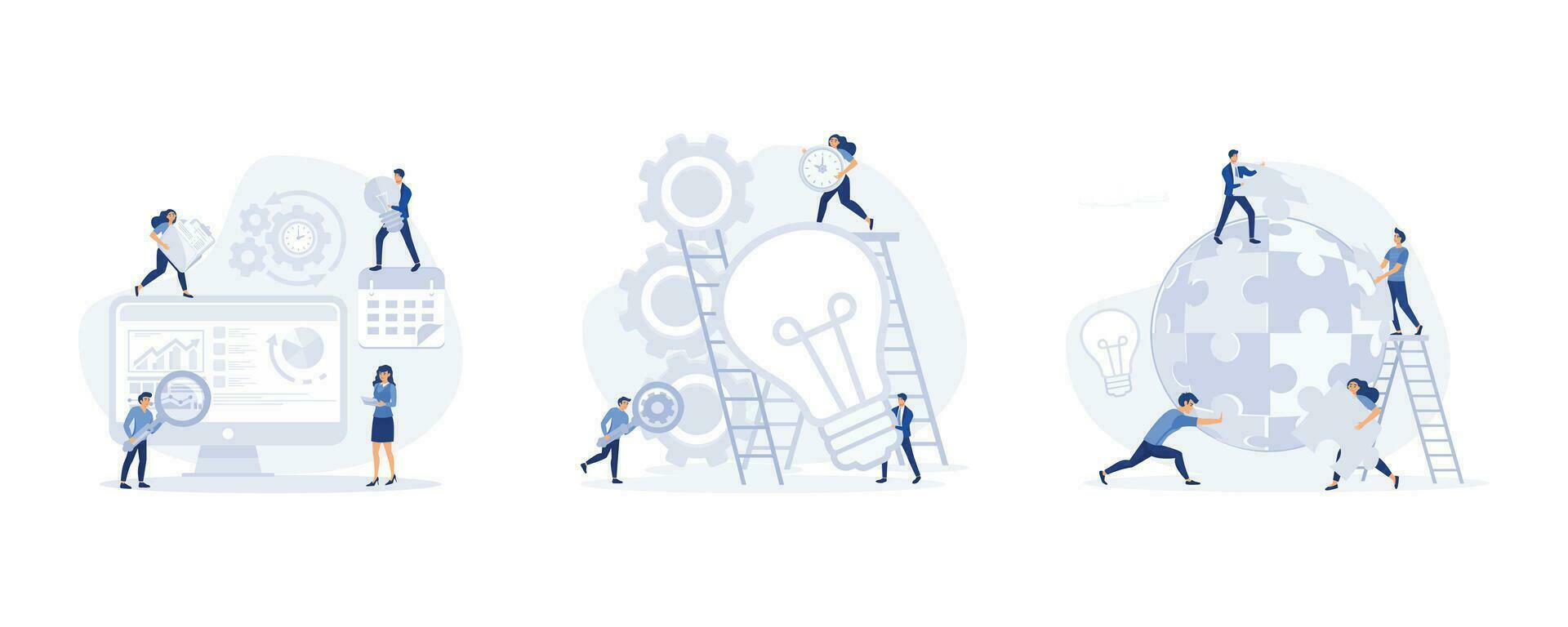 Team Work with Boss, teamwork on finding new ideas, Teamwork Cooperation, Collective Work, Partnership Concept, set flat modern vector illustration