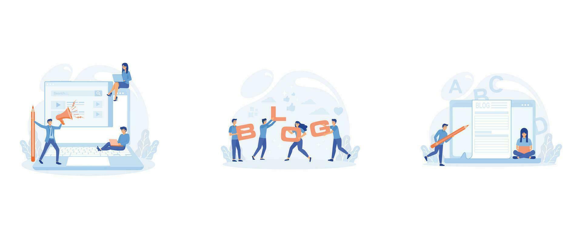 Blogging, Blogger. Freelance. Creative writing. Copy writer. Content management. set flat vector modern illustration