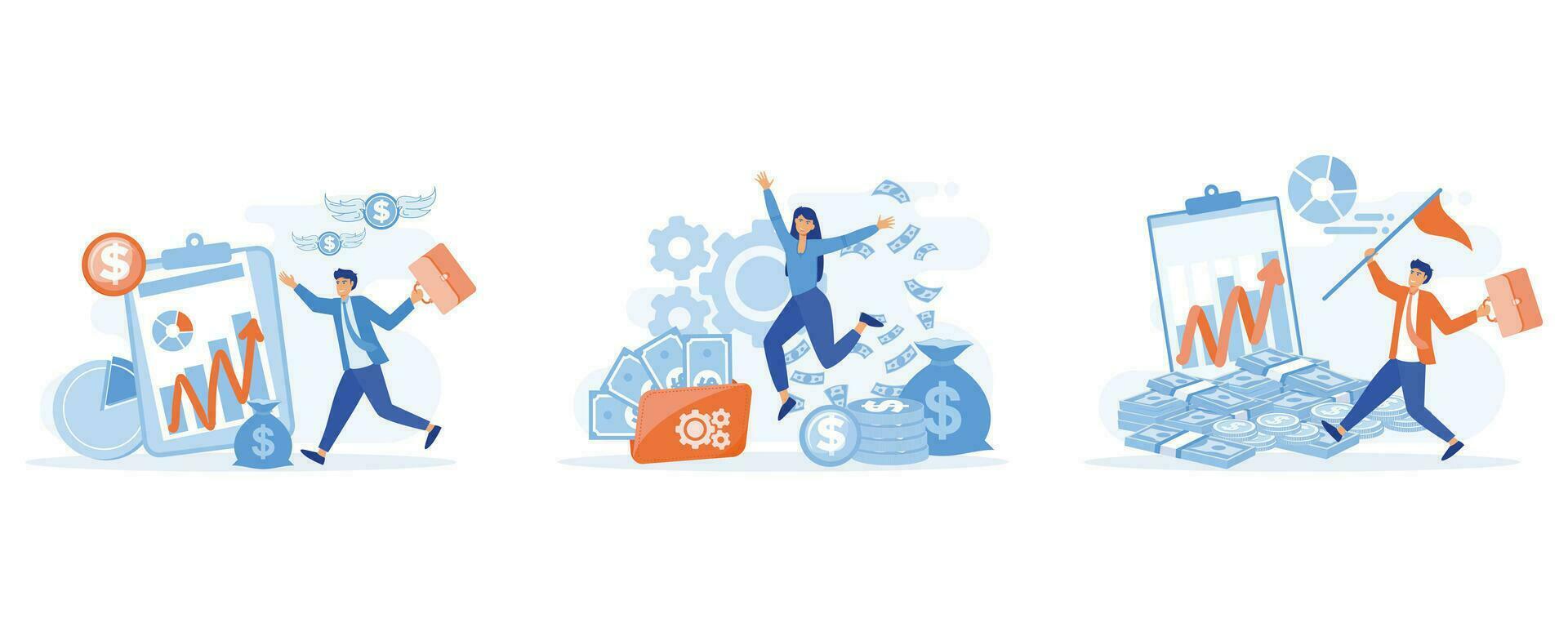 Active income concept, earns salary. Idea of financial growth, business development, wages. Activity growth, set flat vector modern illustration