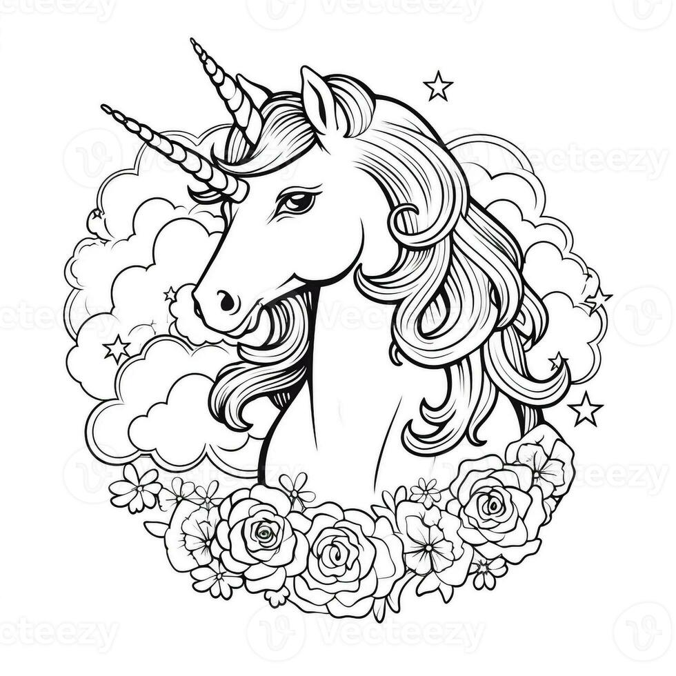 página para colorear de unicornio para niños foto