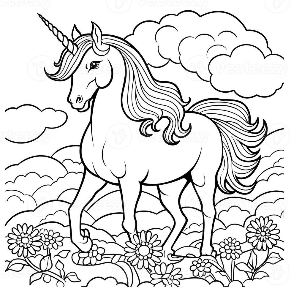 página para colorear de unicornio para niños foto