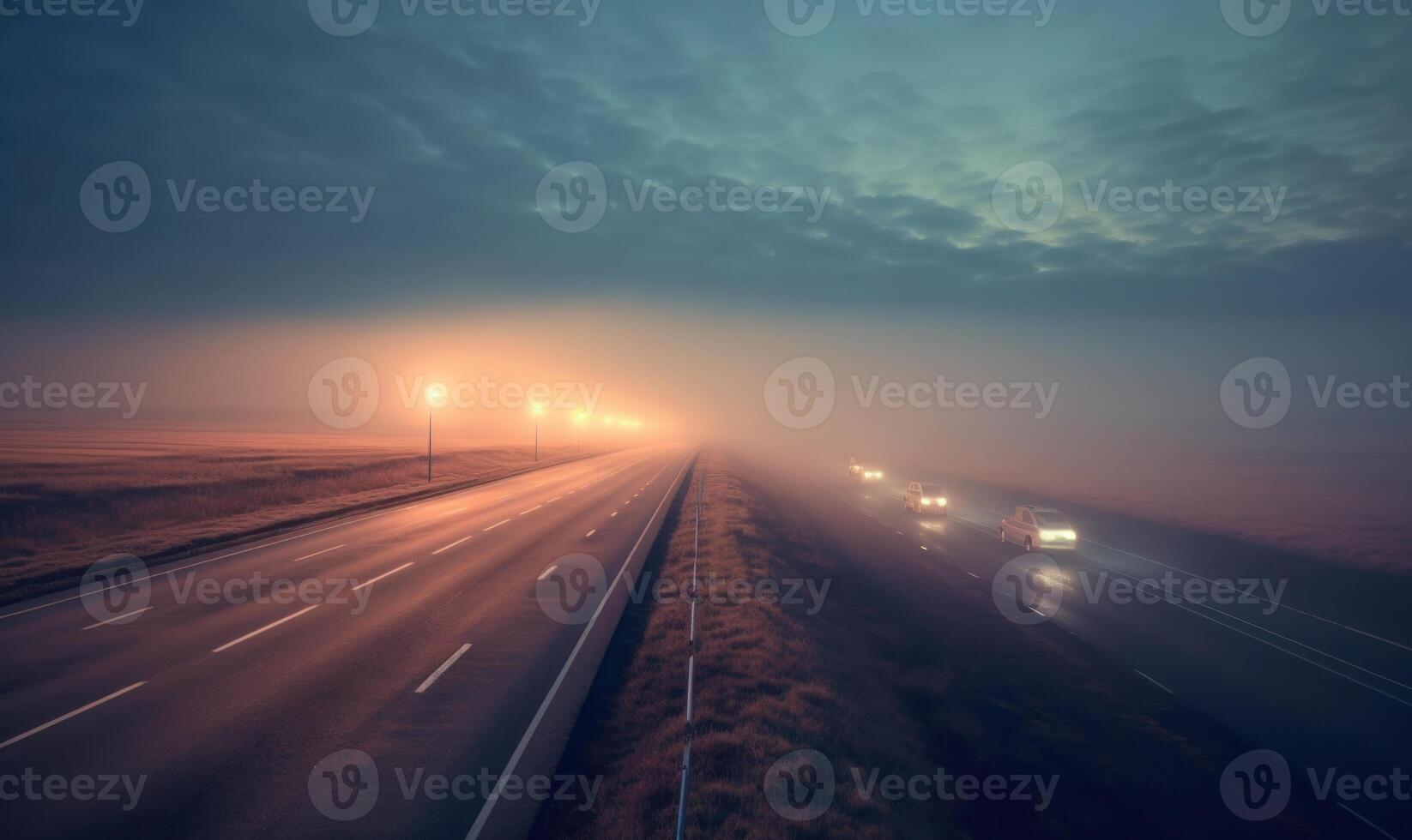 Classic night view of the road. Road, light,car, fields. City dark background. For banner, postcard, book illustrationCreated with tools photo