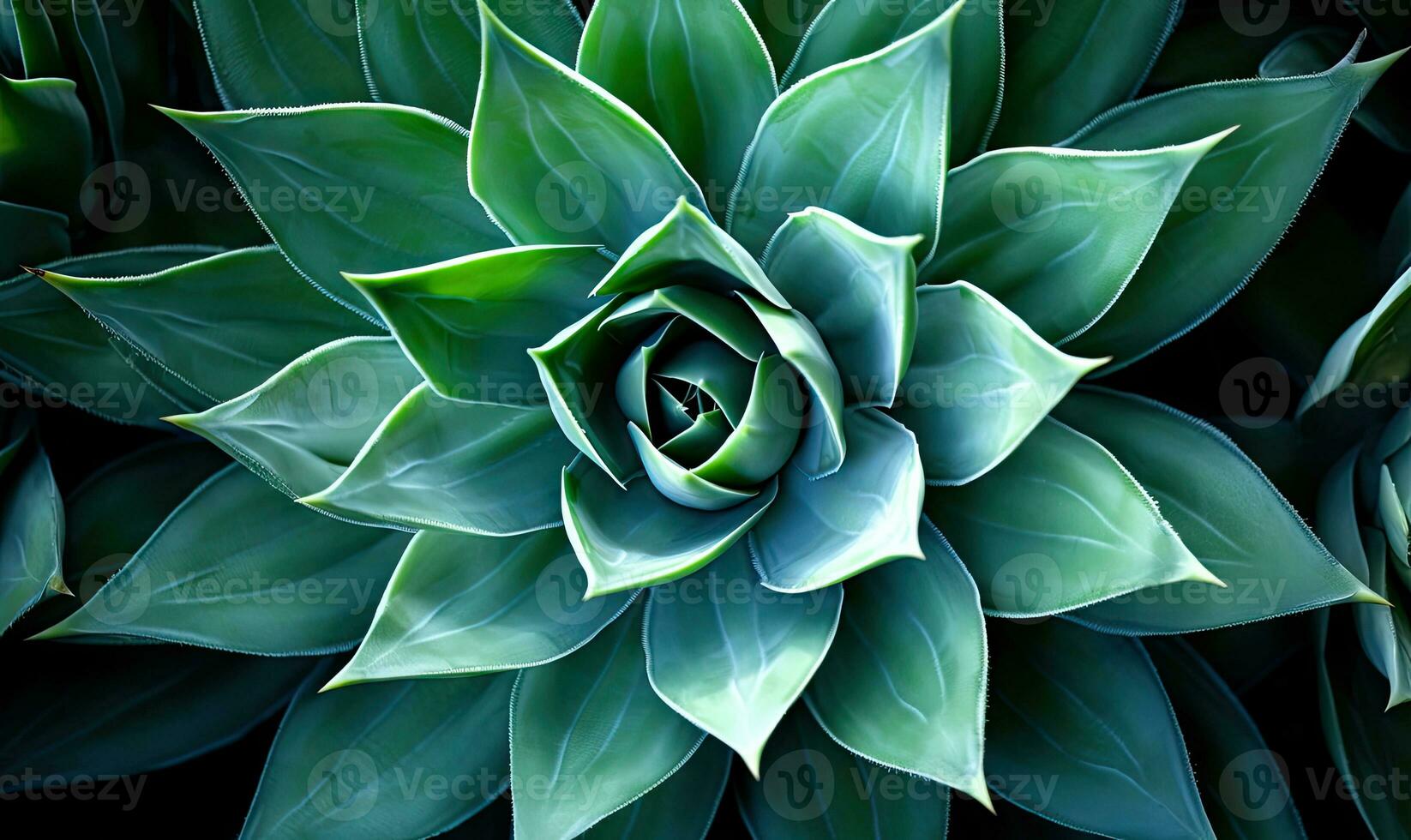 Blue agave textured wallpaper. Creative tropical succulents banner. For postcard, book illustration. Created with generative AI tools photo
