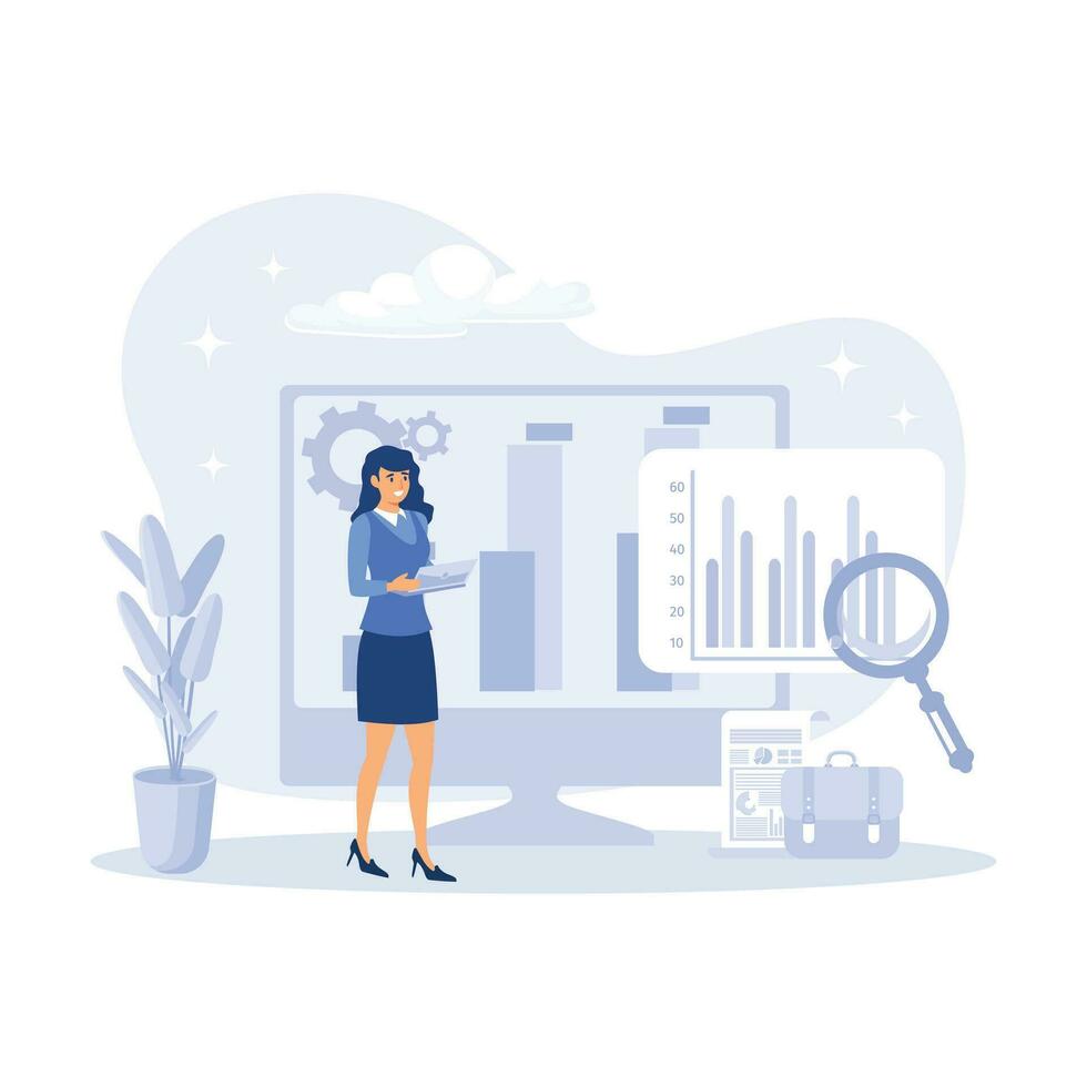 Planning Business Strategy and Managing Data on Laptop and Smartphone. Business Intelligence and Analysis Concept. flat vector modern illustration