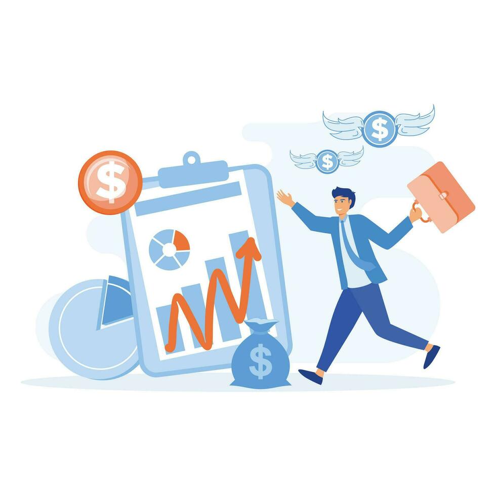 Active income, Works, earns salary. Idea of financial growth, business development, wages. Activity growth, flat vector modern illustration