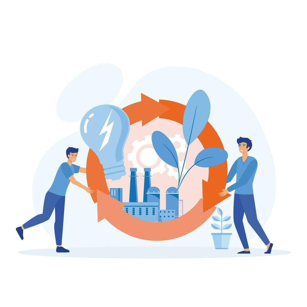 Circular economy and energy production, manufacturing circulation process in industry, flat vector modern illustration