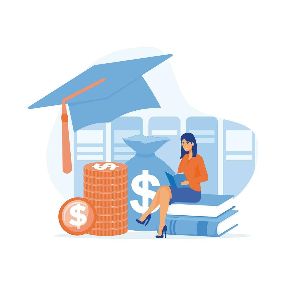Financial education, Student characters investing money in education and knowledge. Personal finance management, flat vector modern illustration