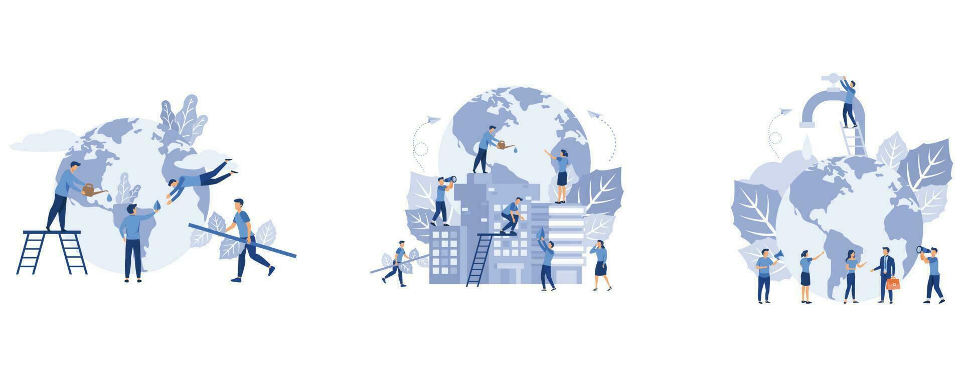 save the planet, save energy, the hour of the Earth, World Environment Day, vector,Bio technology, a city in the background of the planet, set flat vector modern illustration