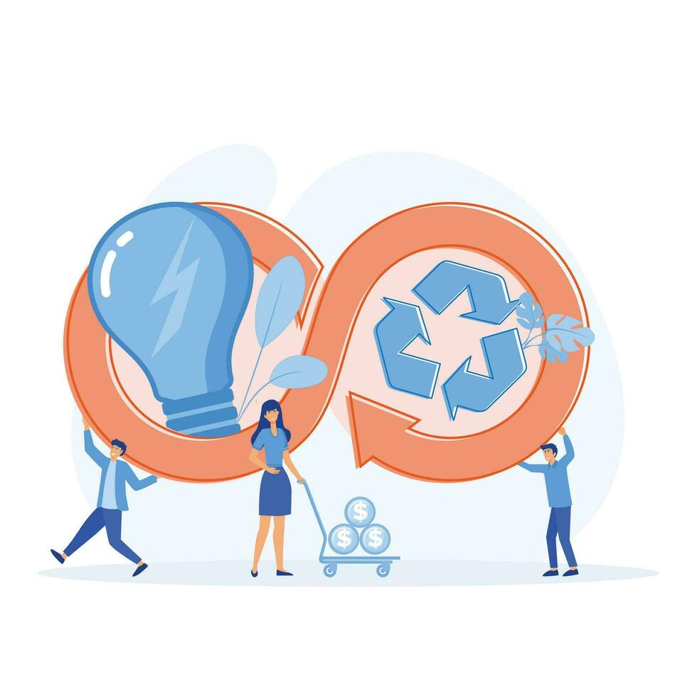 Circular economy, waste recycling, efficient energy consumption and management, flat vector modern illustration