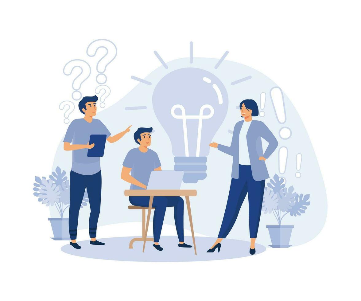 Business Collegues Working at Office,  Office Workers Discussing Project. Brainstorming or Generating new Idea in Team. flat vector modern illustration