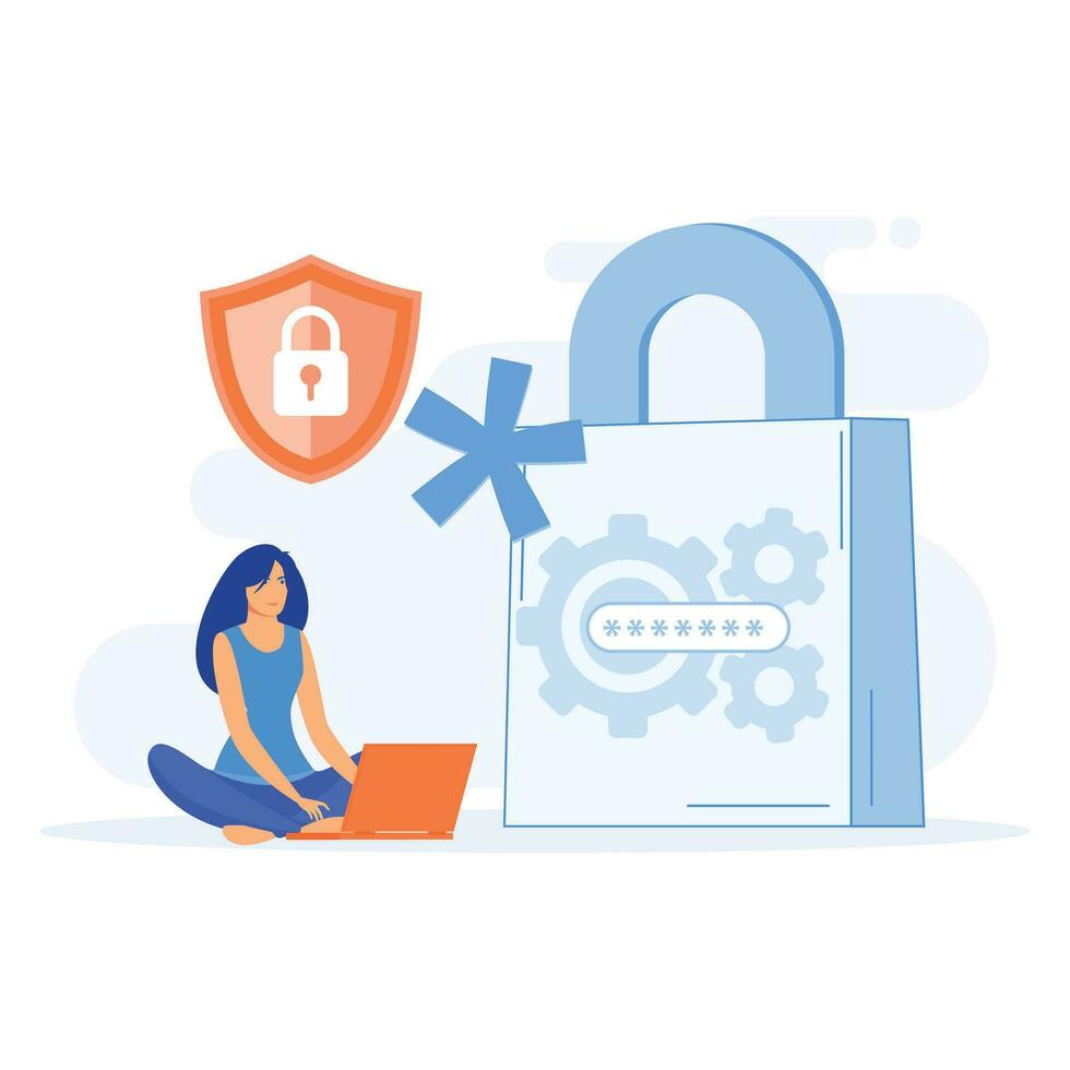 Cyber security concept, . Data security, protected access control, privacy data protection,  flat vector modern illustration