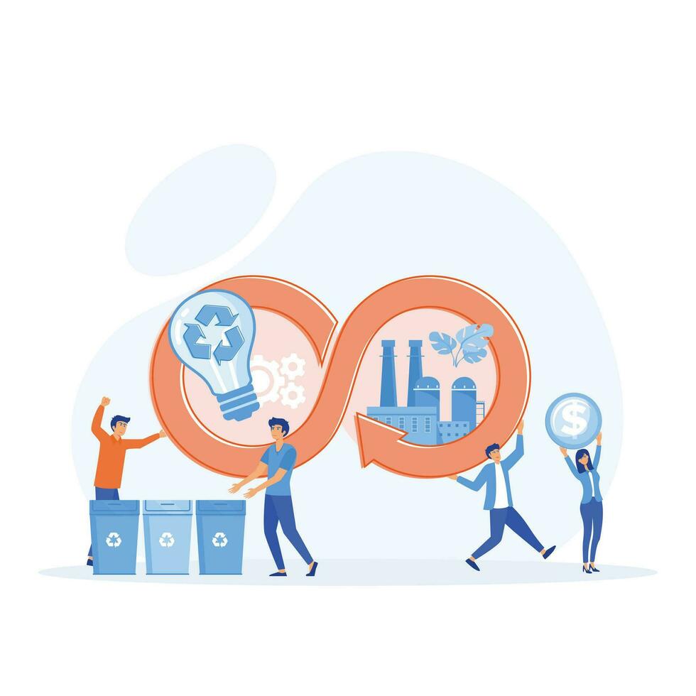 Circular economy,  industry development cycle with waste recycling, flat vector modern illustration