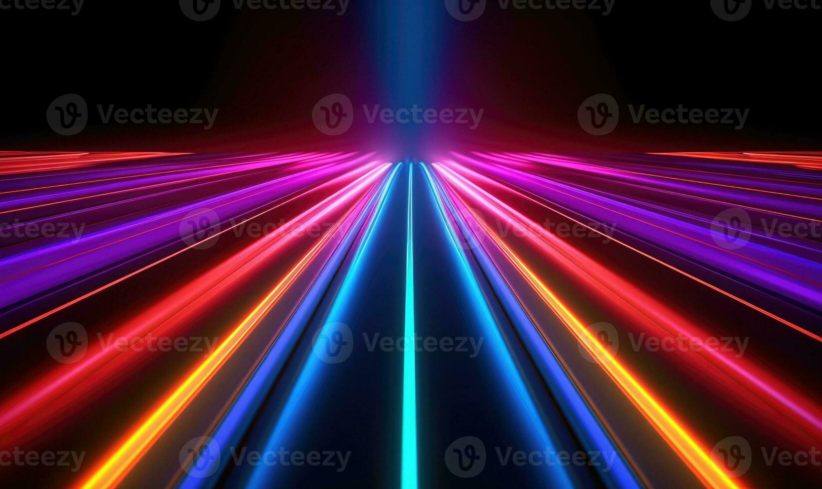 Neon futuristic flashes on black background. Motion light lines backdrop. For banner, postcard, book illustration. Created with generative AI tools photo
