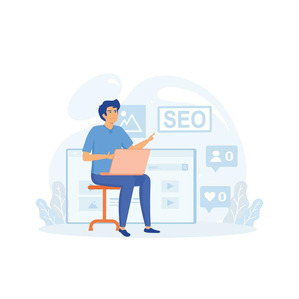 Blog promotion mistake. Content production without SEO content audit. flat vector modern illustration