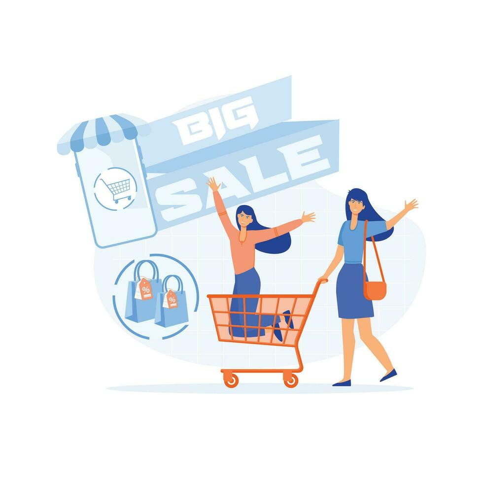 especial oferta o grande estacional venta, grande rebaja compras. personas tienda en línea. comercio electrónico y en línea compras. plano vector moderno ilustración