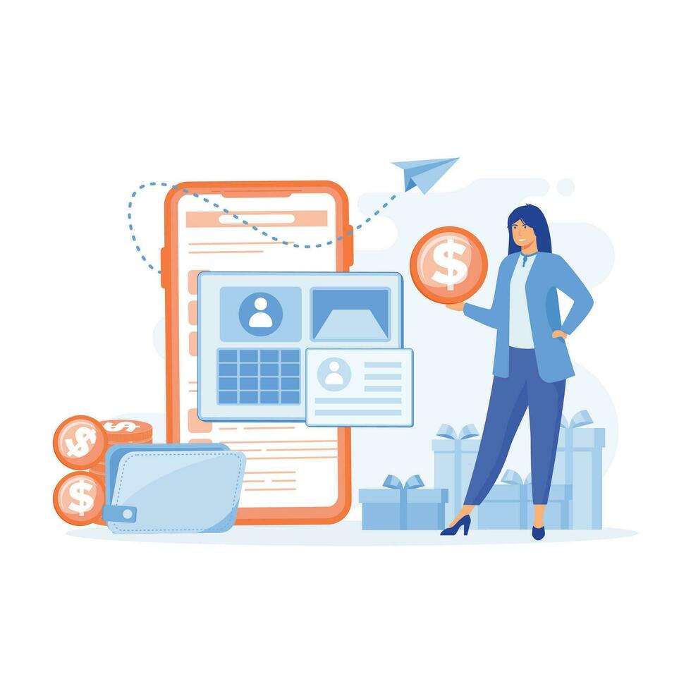 Cashback service Financial savings and money exchange concept. Banking system cashback on Internet. flat vector modern illustration