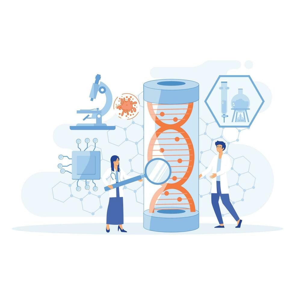 biotecnología o bio tecnología adn investigación como genético Ciencias contorno concepto. hélice espiral clon estudiar proceso. plano vector moderno ilustración