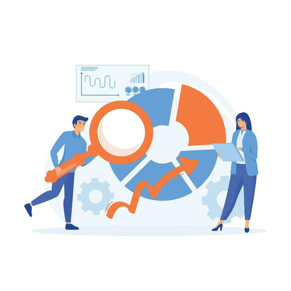 Statistical analysis concept. Work with statistics and marketing research, analytical department.  flat vector modern illustration