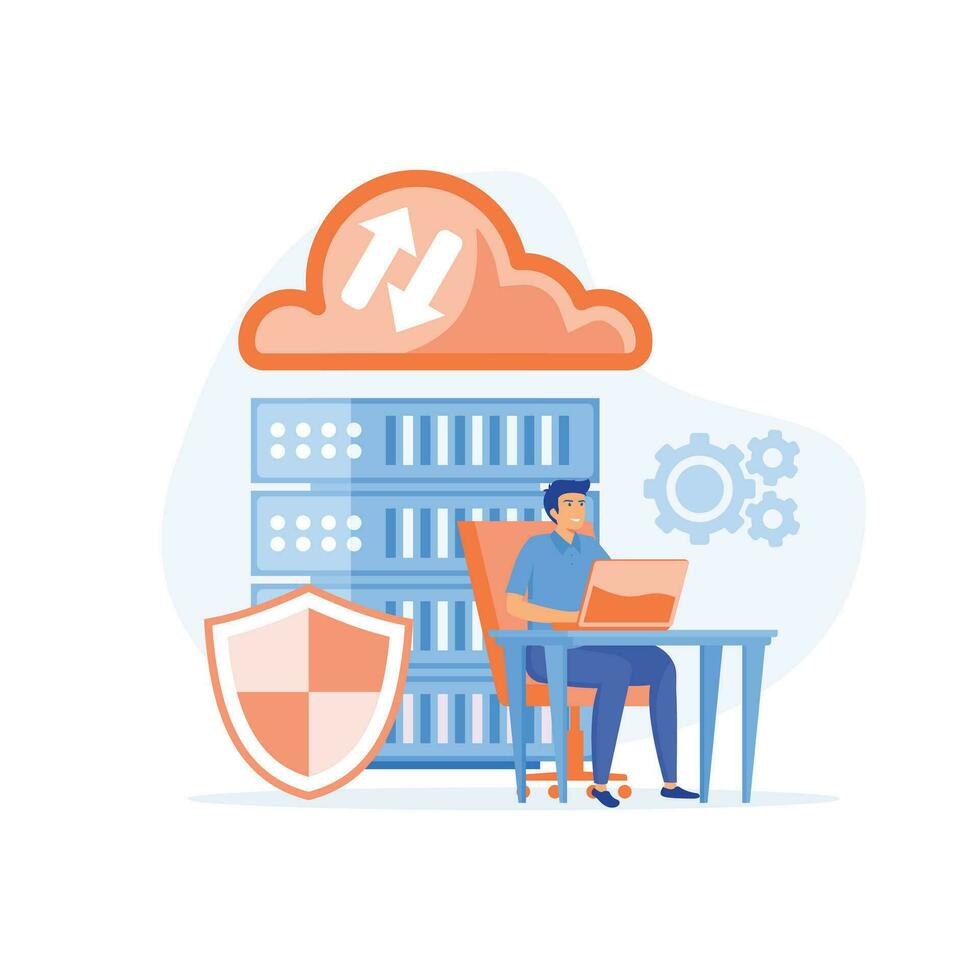 cloud computing concept, data center, file management, flat vector modern illustration