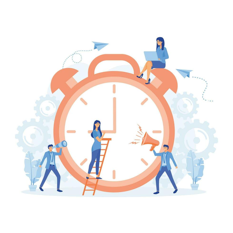 concept of work time management, quick reaction awakening, flat vector modern illustration