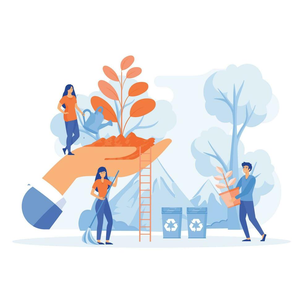 people prepare for the holiday, save the planet from pollution, World Environment Day, flat vector modern illustration