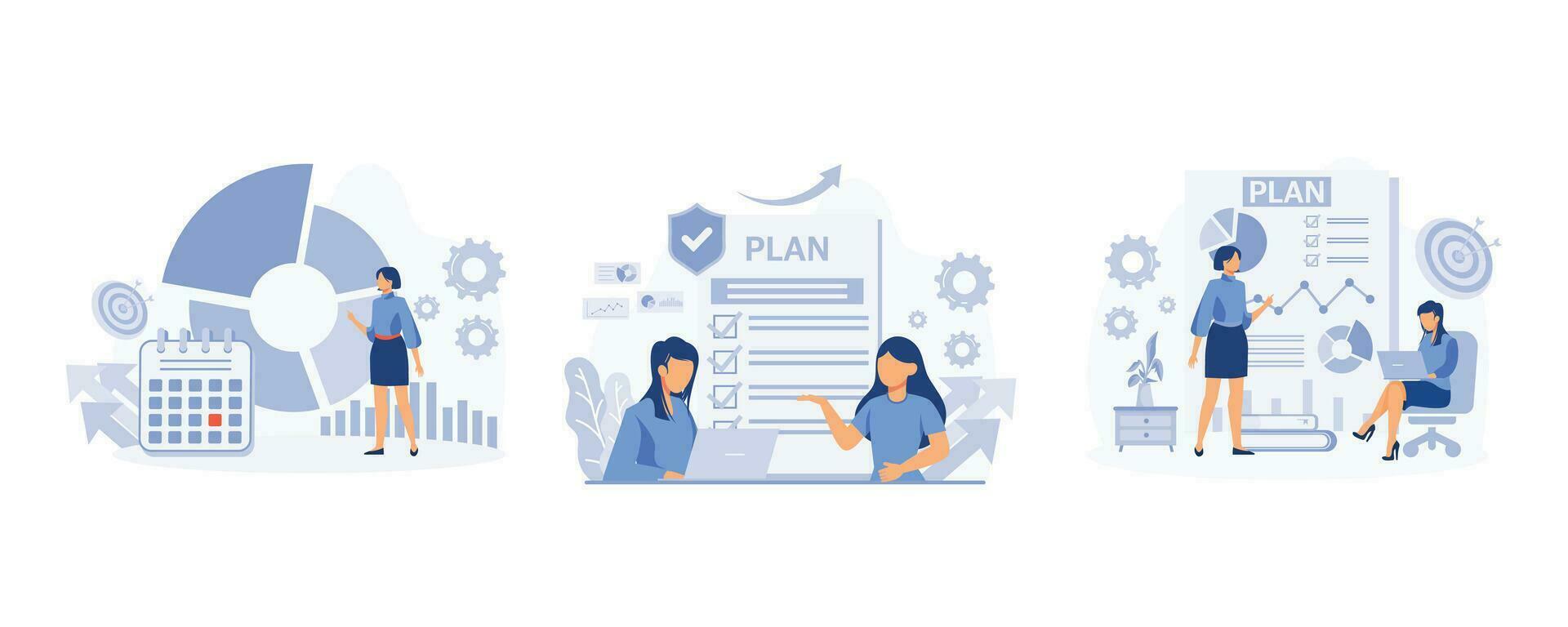 business planning, target, business work flow, time management, planning, task app, teamwork, meeting. set flat vector modern illustration