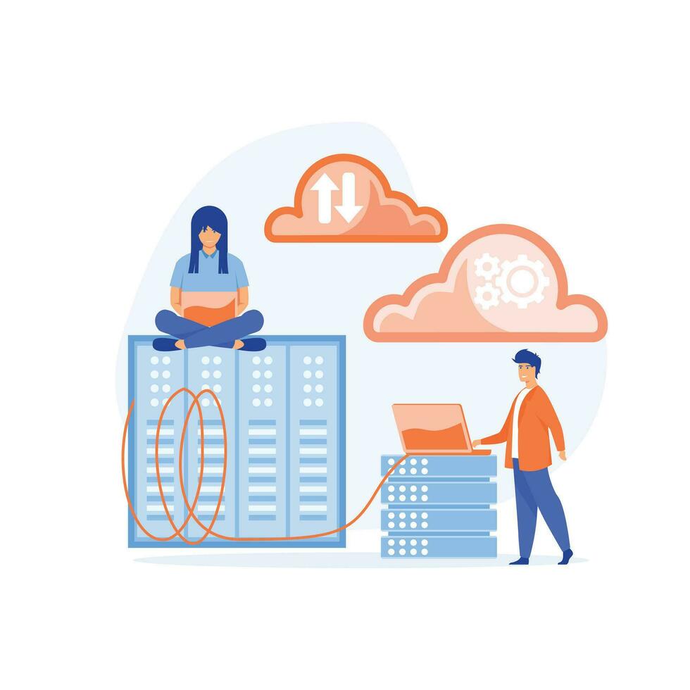 online database storage technology concept, Data cloud storage network, flat vector modern illustration