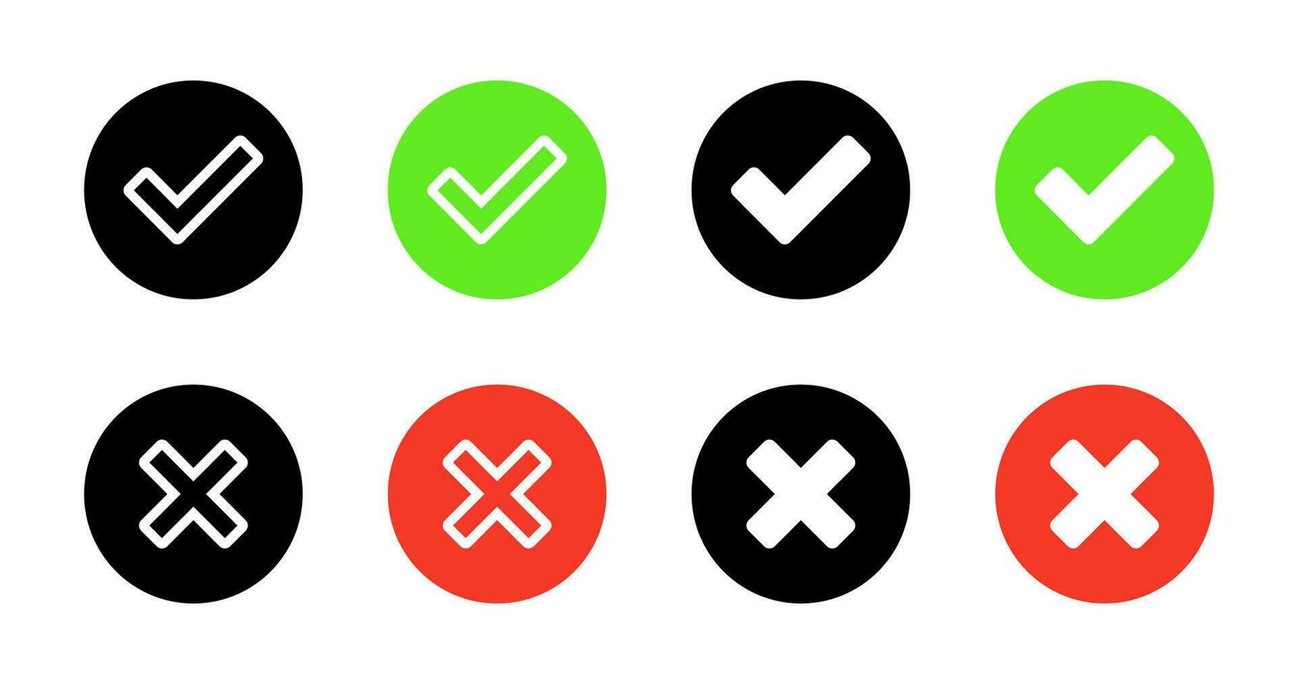 Checkmark and x cross mark icon vector. Approve and reject sign symbol vector