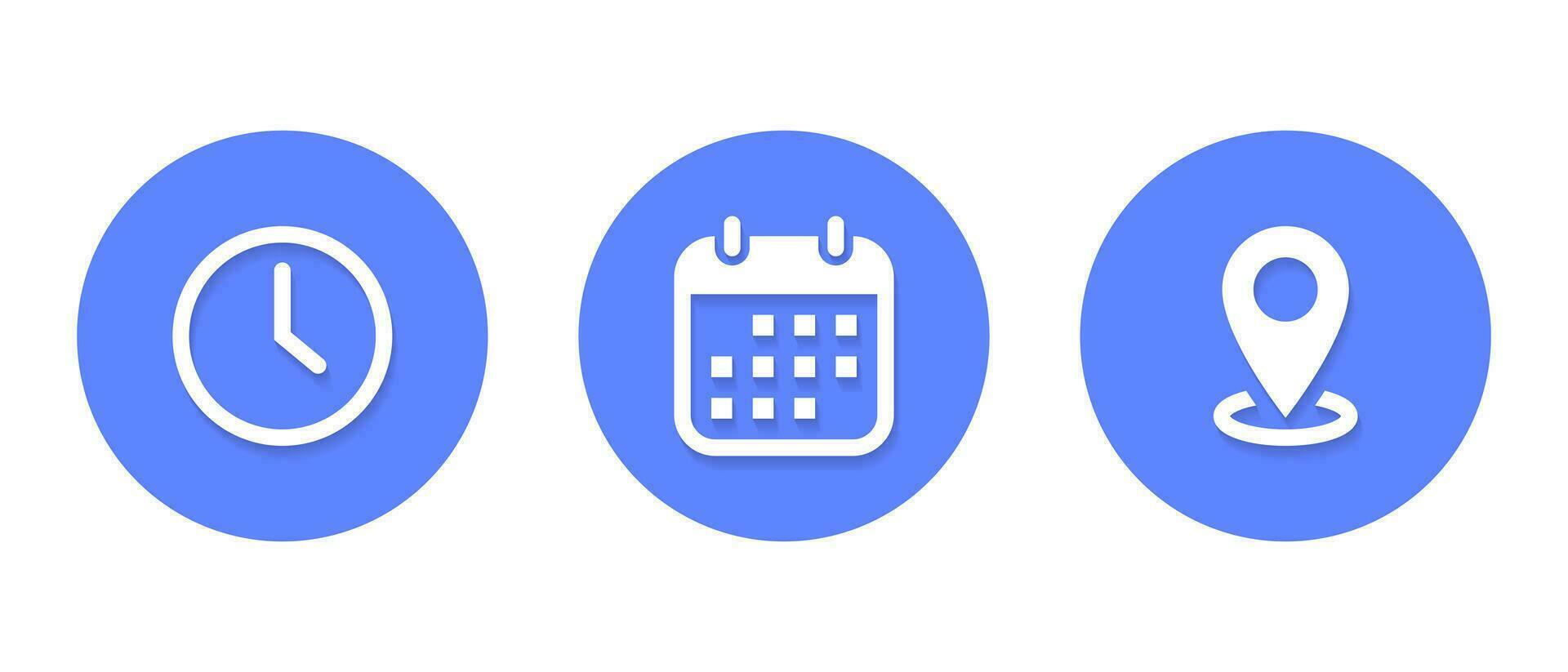 Time, date, and address icon vector in flat concept. Elements of business events