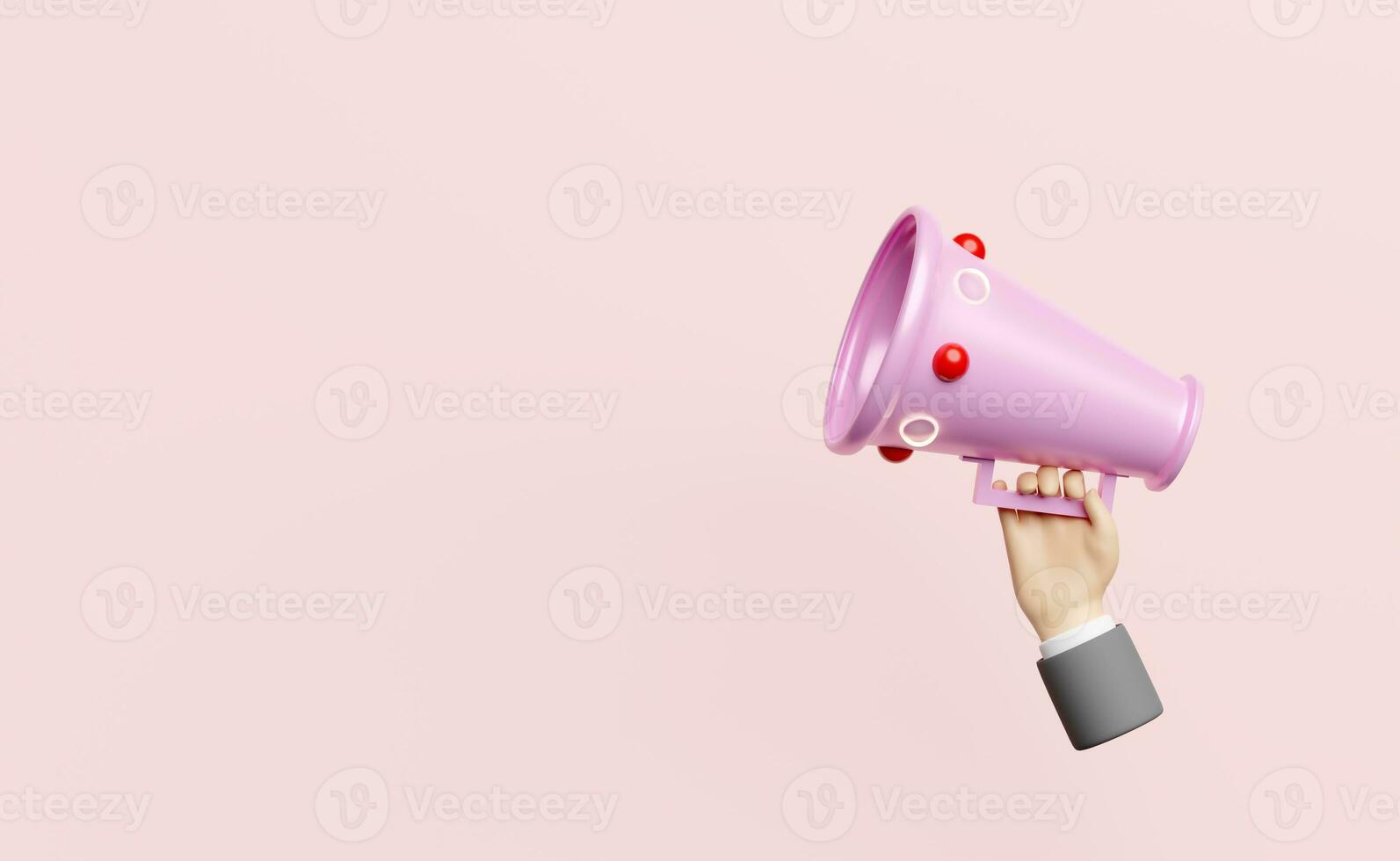 businessman hands holding pink megaphone or hand speaker isolated on pink background ,Concept 3d illustration or 3d render photo