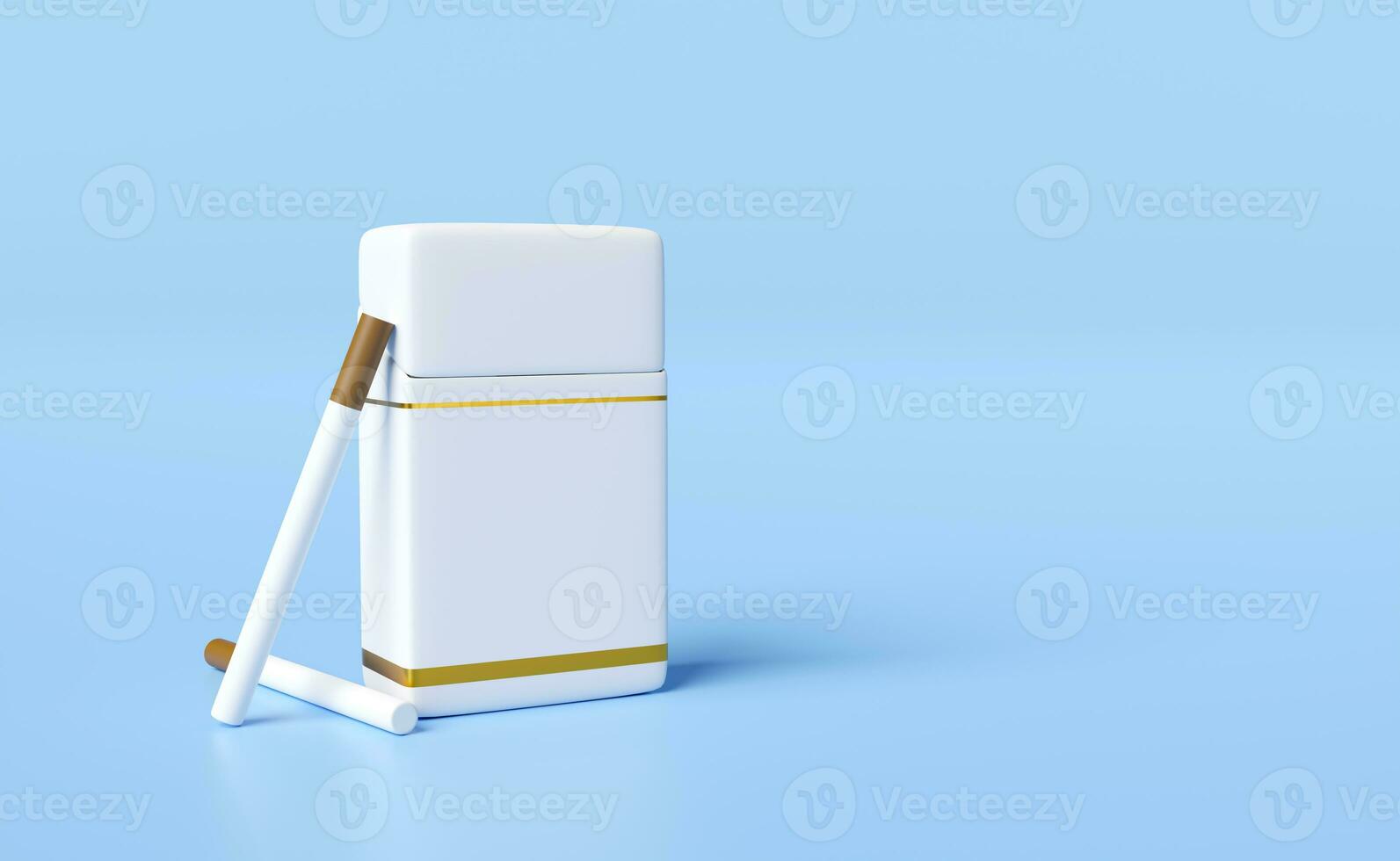 3d close cigarette pack isolated on blue background. 3d render illustration photo