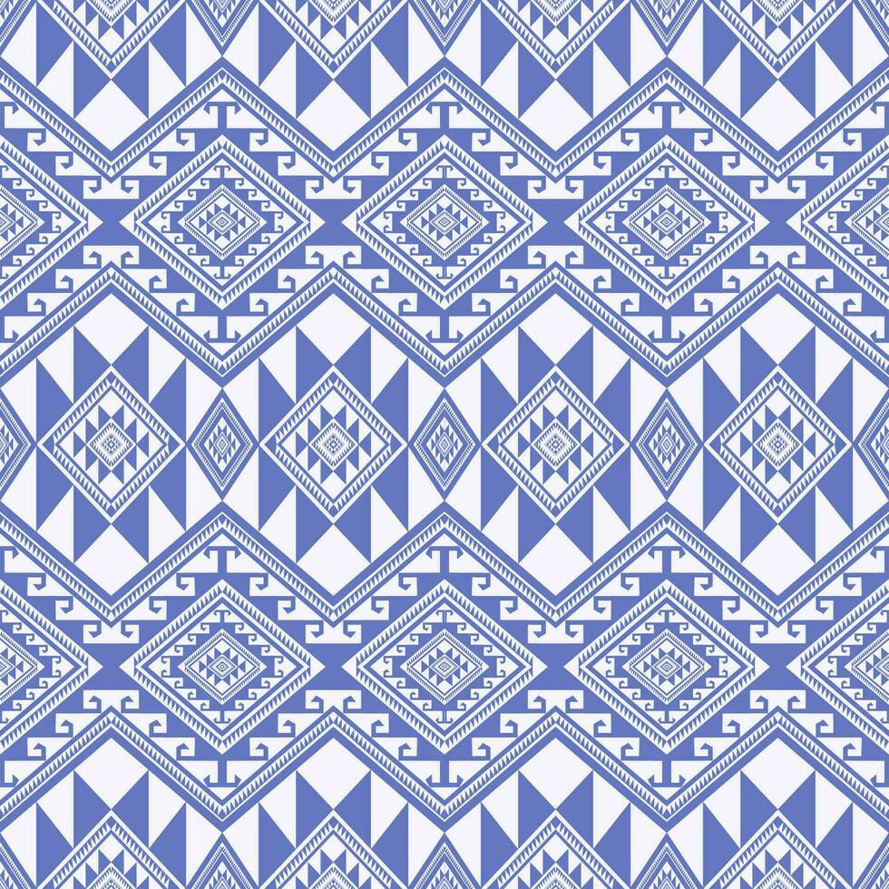 Aztec tribal modern color geometric pattern. Aztec tribal geometric shape seamless pattern blue-white color. Ethnic geometric pattern use for textile, carpet, cushion, quilt, wallpaper, etc. vector