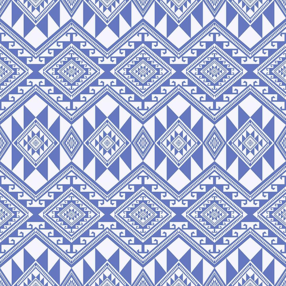 Aztec tribal modern color geometric pattern. Aztec tribal geometric shape seamless pattern blue-white color. Ethnic geometric pattern use for textile, carpet, cushion, quilt, wallpaper, etc. vector