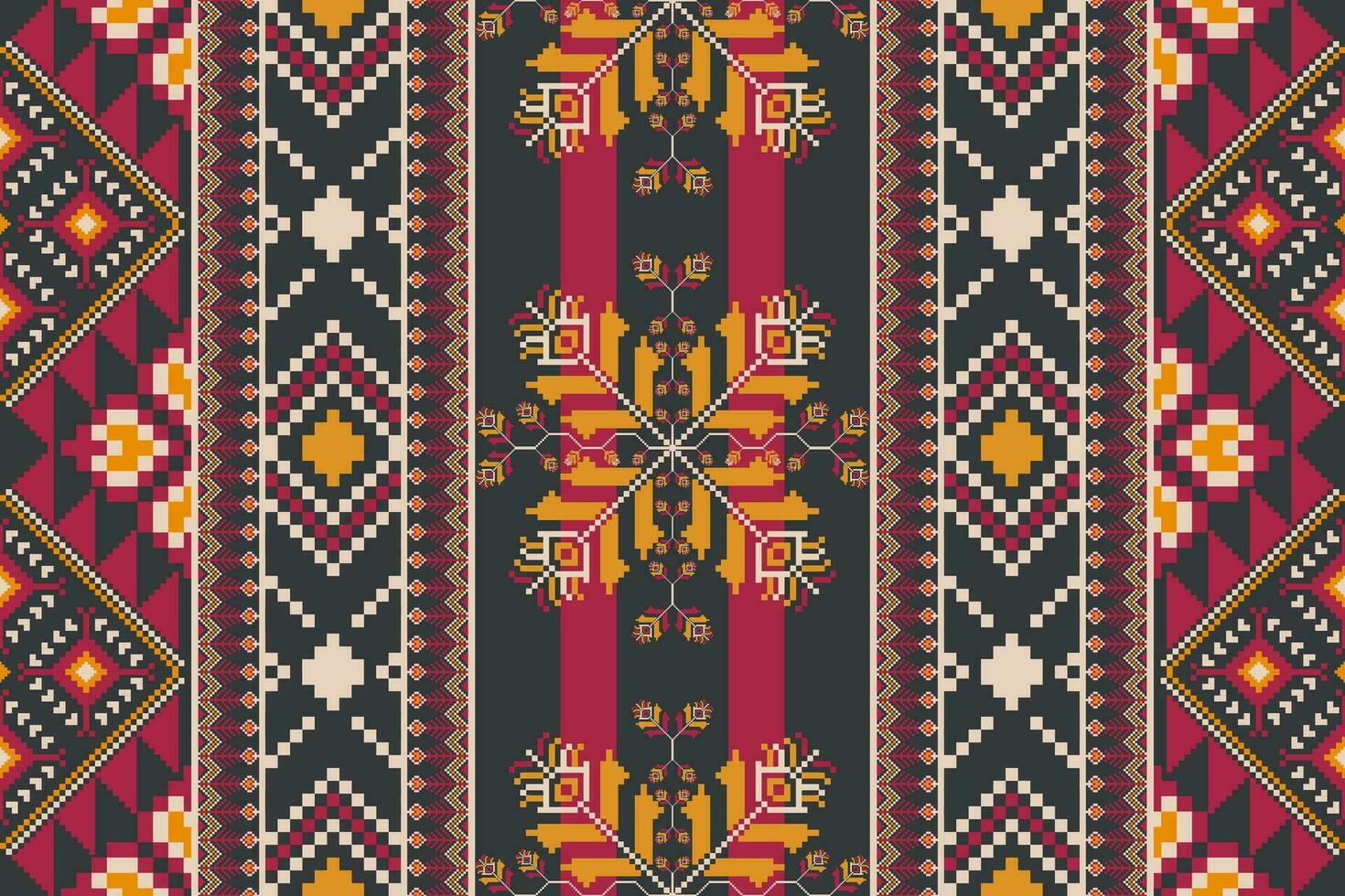 Ethnic embroidery stripes pattern. Ethnic geometric shape seamless pattern colorful vintage pixel art style. Ethnic geometric stitch pattern use for textile, carpet, cushion, wallpaper, etc. vector