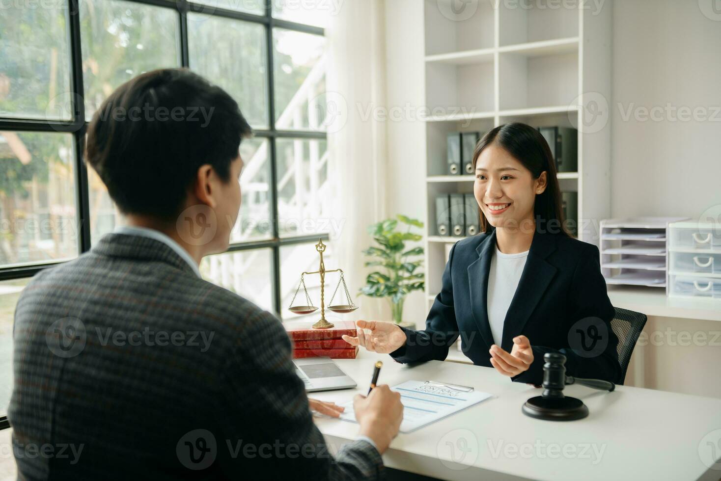 Business and Male lawyer or judge consult having team meeting with client, Law and Legal services concept.Customer service good cooperation in office photo