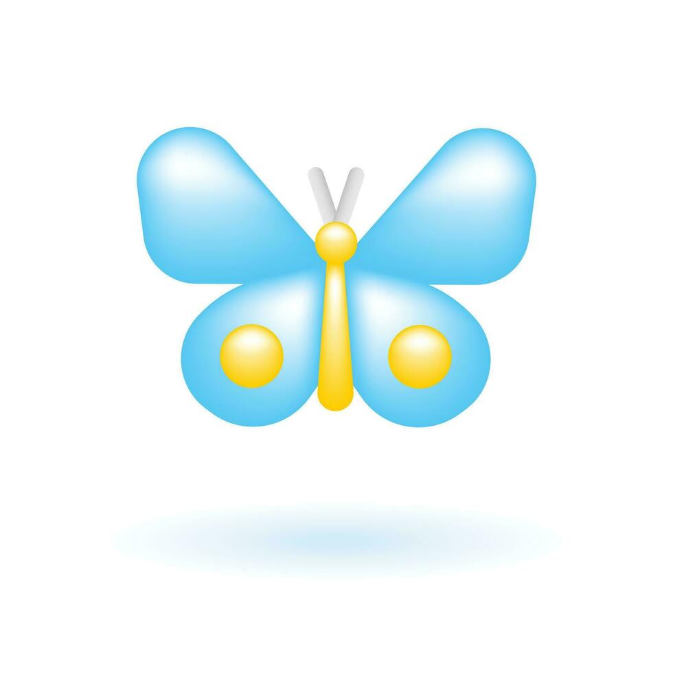 3d mariposa insech error alas icono. eco sustentabilidad ambiental concepto. lustroso vaso el plastico color. linda realista dibujos animados mínimo estilo. 3d hacer vector icono ux ui aislado ilustración.