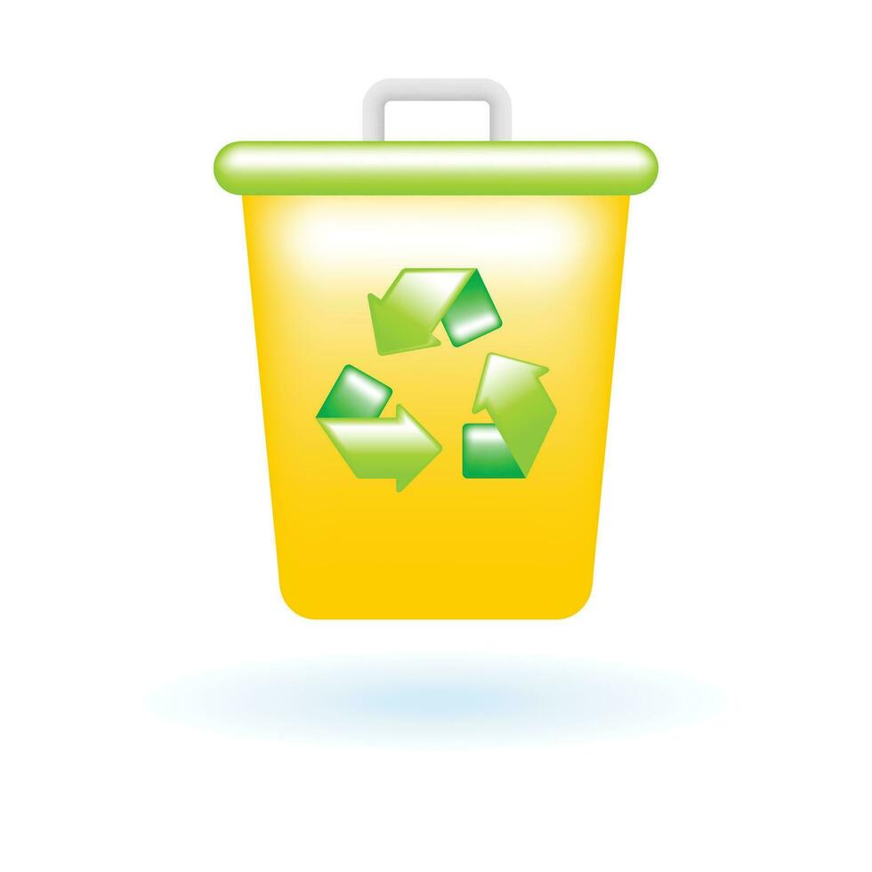 3d reciclar compartimiento basura lata basura icono. eco sustentabilidad ambiental concepto. lustroso vaso el plastico color. linda realista dibujos animados mínimo estilo. 3d hacer vector icono ux ui aislado ilustración.