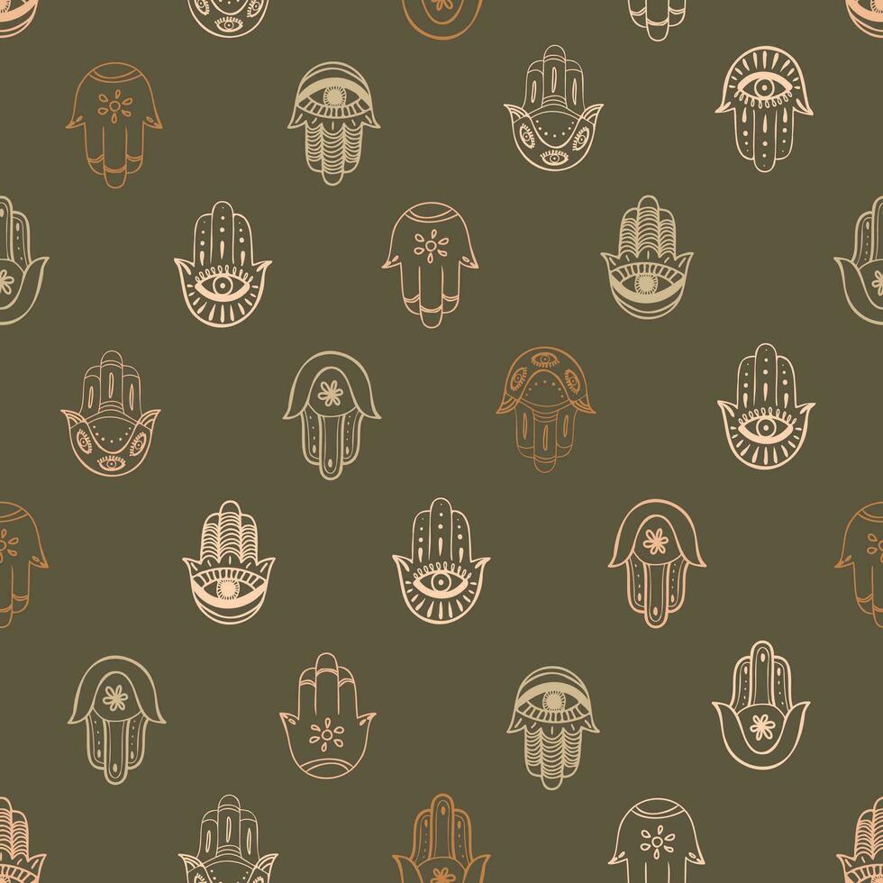 Hamsa hand seamless pattern. Vector background, symbol of protection from devil eye.