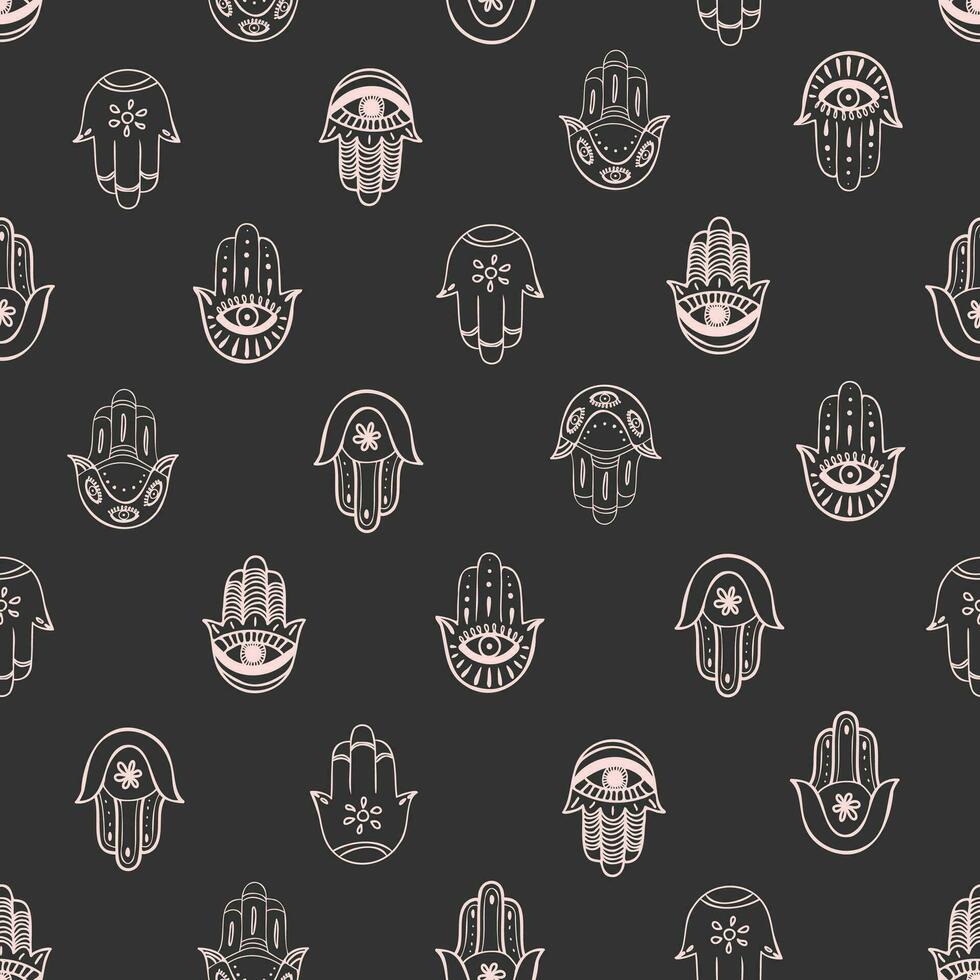 Hamsa hand seamless pattern. Vector background, symbol of protection from devil eye.