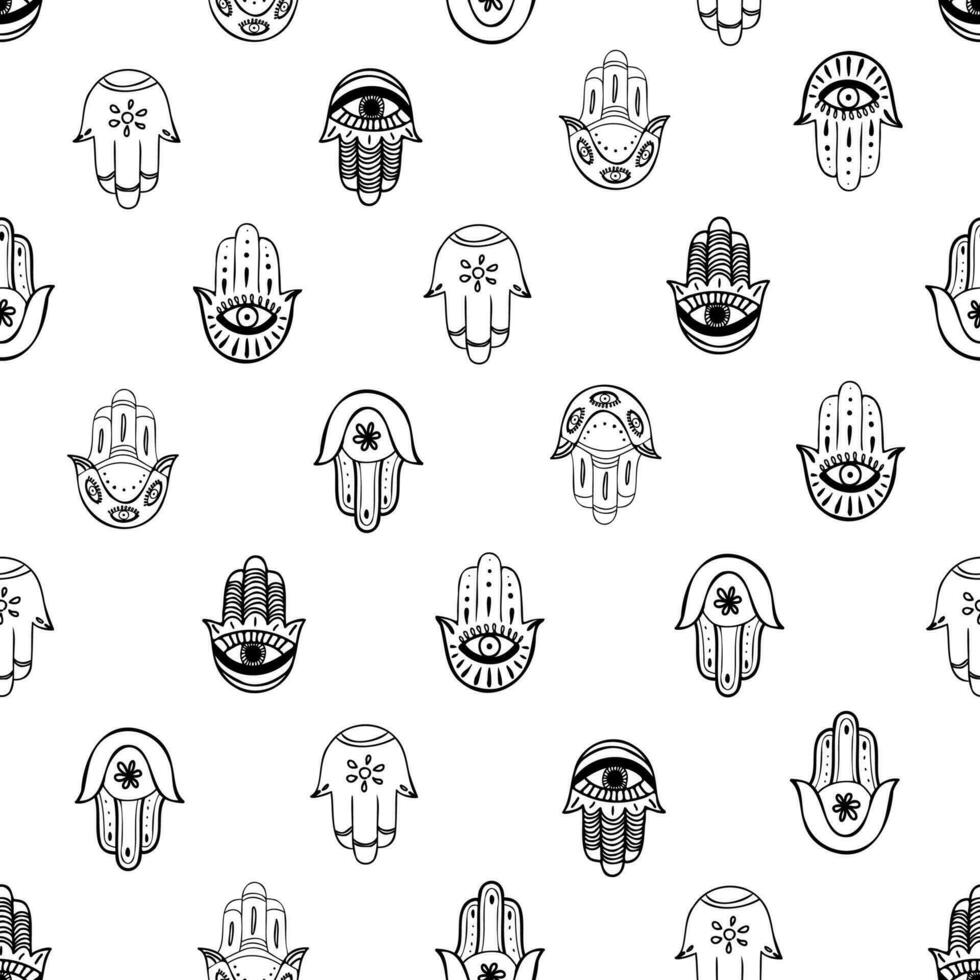 Hamsa hand seamless pattern. Vector background, symbol of protection from devil eye.