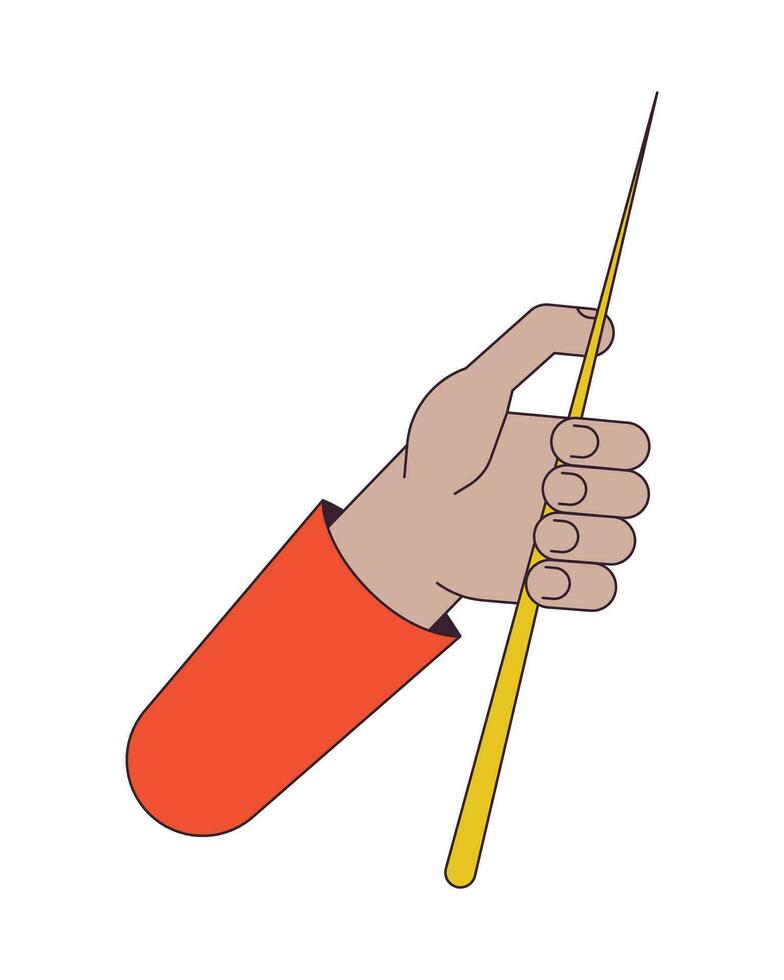Holding pointer stick flat line color vector character hand. Editable outline person body part on white. Teacher stick. Educational equipment simple cartoon spot illustration for web graphic design