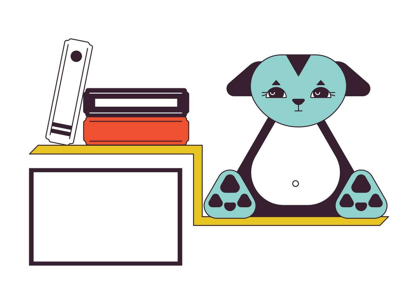 Bookshelf decor with toy, books flat line color isolated vector object