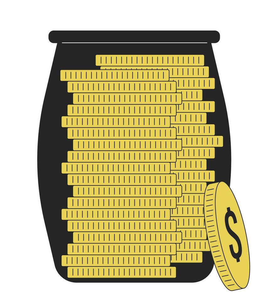 Glass jar full of coins flat line color isolated vector object. Savings. Finance. Editable clip art image on white background. Simple outline cartoon spot illustration for web design