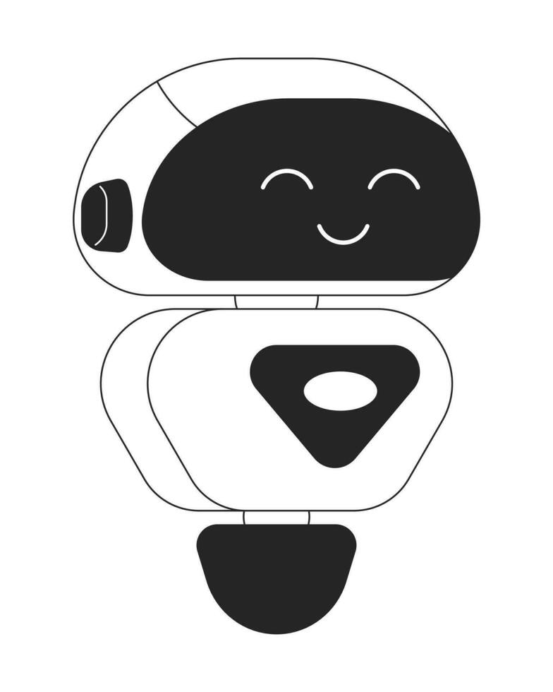 Cheerful robot flat monochrome isolated vector object. Artificial intelligence. Editable black and white line art drawing. Simple outline spot illustration for web graphic design