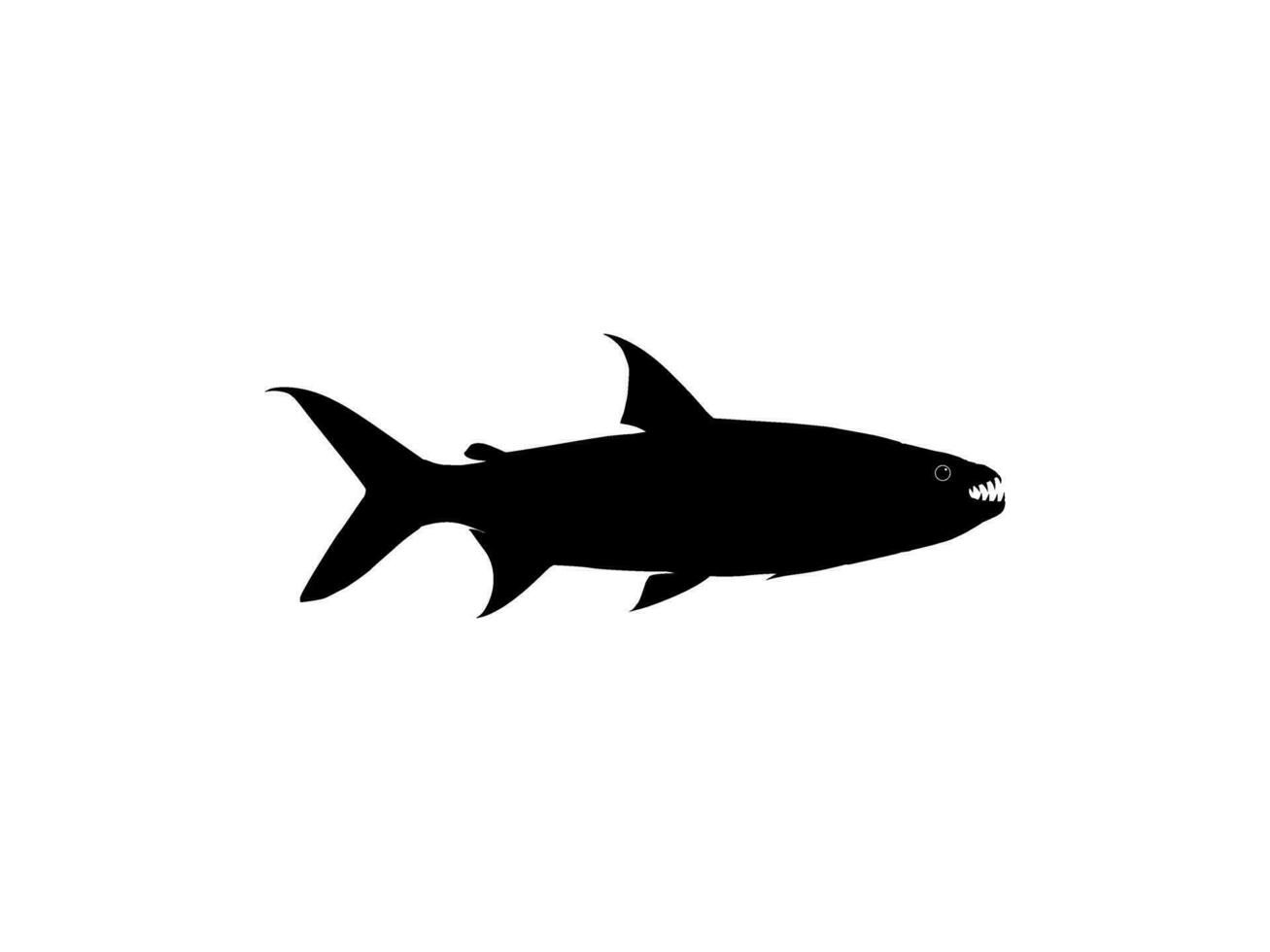 Silhouette of the Hydrocynus goliath, also known as the goliath tigerfish, giant tigerfish, or mbenga, is a very large African predatory freshwater fish of the family Alestidae. Vector Illustration