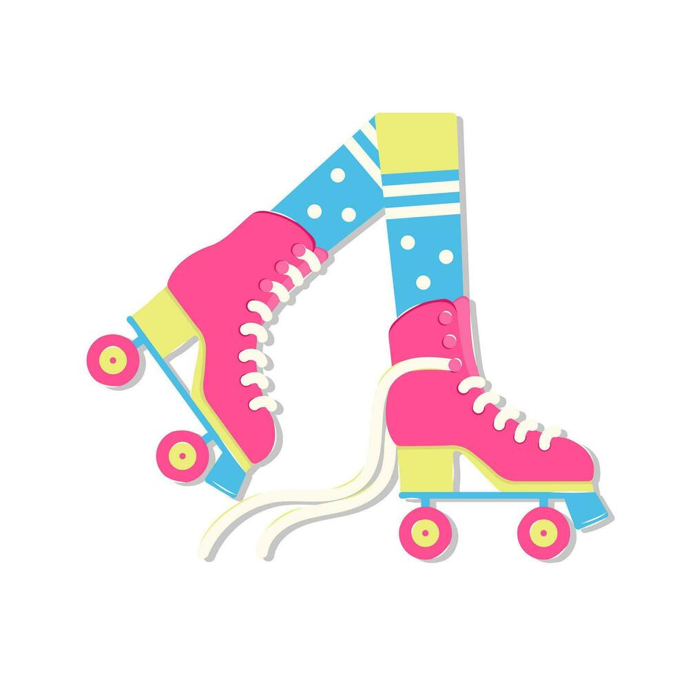 par de rodillo patines para Patinaje vector ilustración en retro ranura estilo