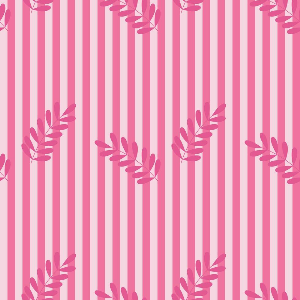 Seamless Pattern White Pink Stripes with Leaves vector