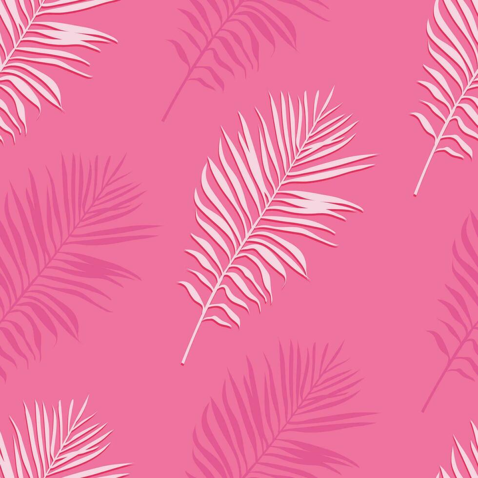 Seamless Pattern Pink Background with Palm Leaves vector